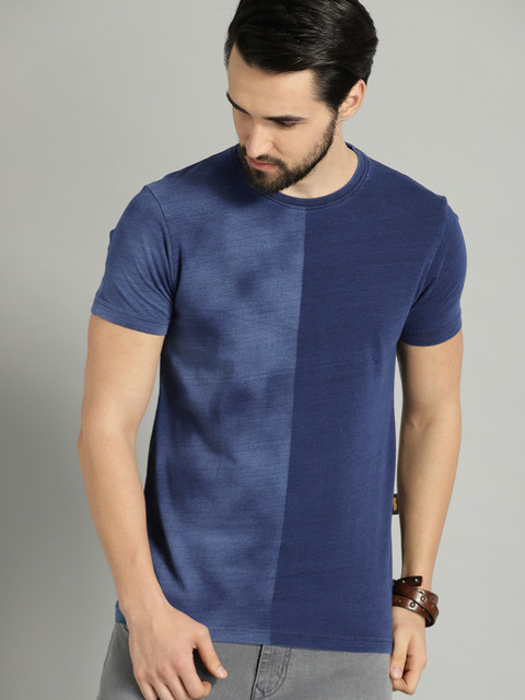 

Roadster Men Blue Colourblocked Round Neck T-shirt