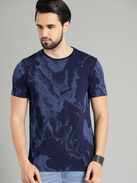 

Roadster Men Navy Blue Printed Round Neck T-shirt