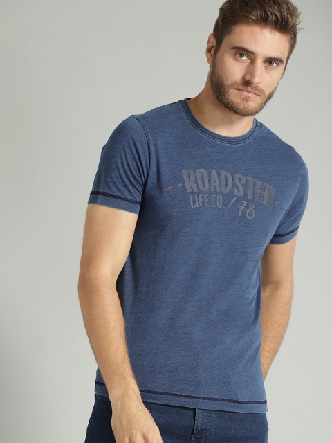 

Roadster Men Navy Blue Printed Round Neck T-shirt