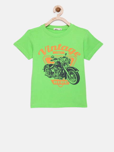 

Adams kids Boys Lime Green Printed Round Neck T-shirt
