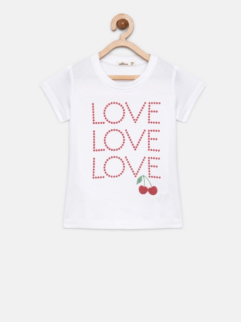 

Adams kids Girls White Printed Round Neck T-shirt