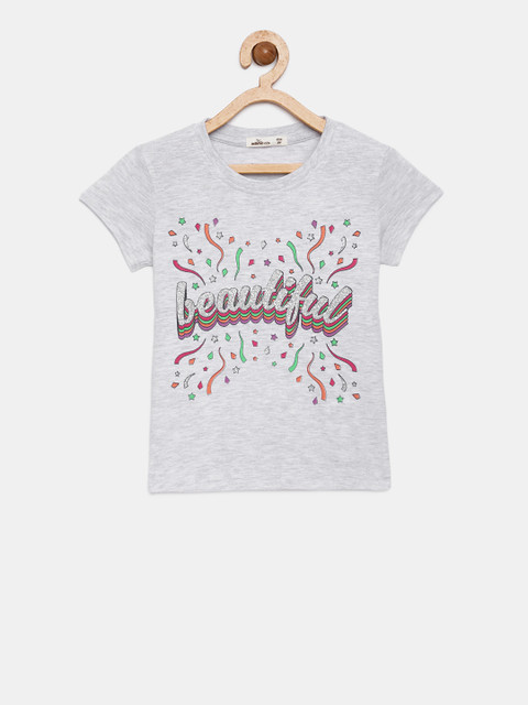 

Adams kids Girls Grey Printed Round Neck T-shirt