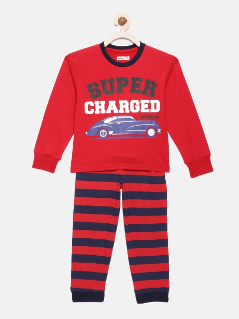 

Adams kids Boys Red & Navy Blue Printed Night Suit AKSWB02