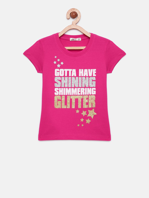 

Adams kids Girls Pink Printed Round Neck T-shirt