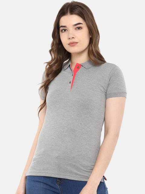 

Cayman Women Grey Melange Solid Polo Collar T-shirt