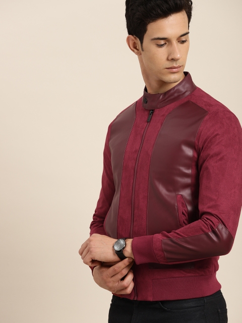 

INVICTUS Men Maroon Suede Panelled Jacket