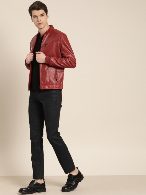 

INVICTUS Men Red Solid Biker Jacket