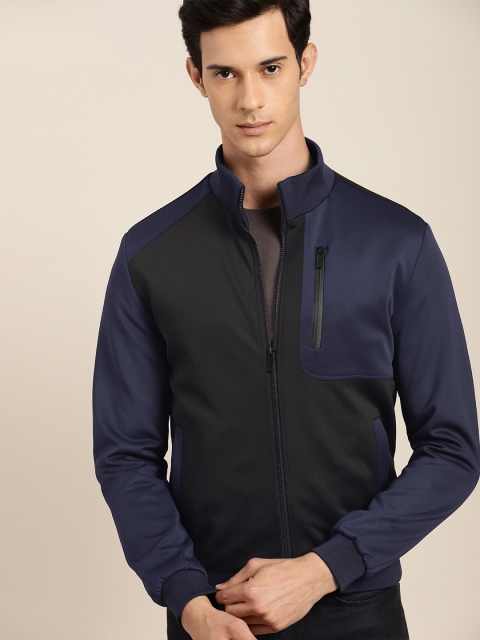 

INVICTUS Men Black & Navy Blue Colourblocked Bomber Jacket
