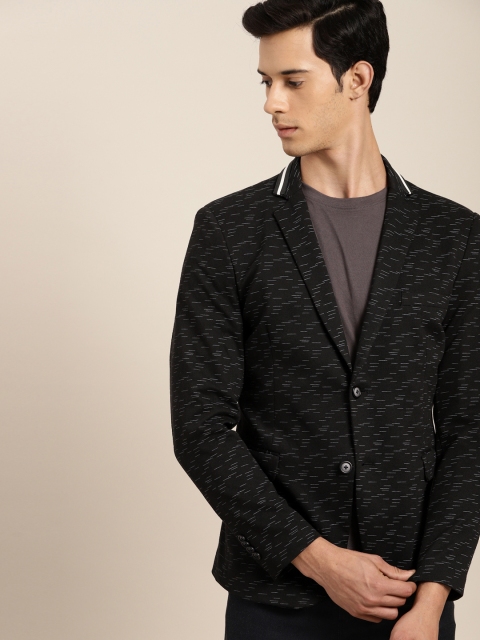 

INVICTUS Men Black Self Design Slim Fit Single-Breasted Blazer