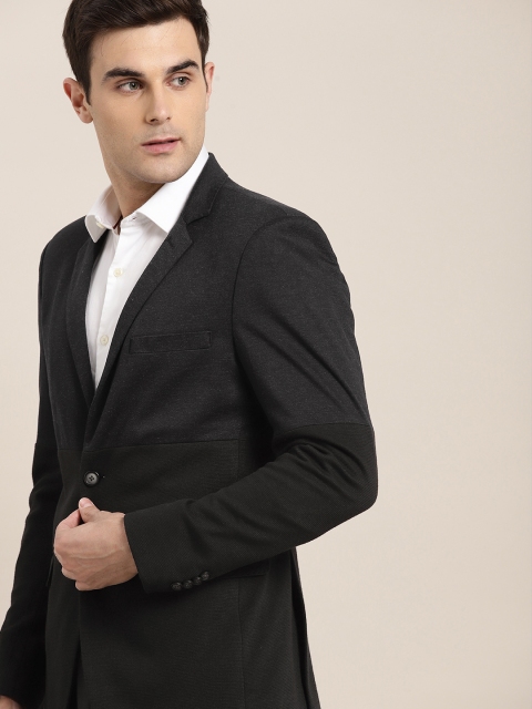 

INVICTUS Men Black Solid Regular Fit Single-Breasted Casual Blazer, Charcoal