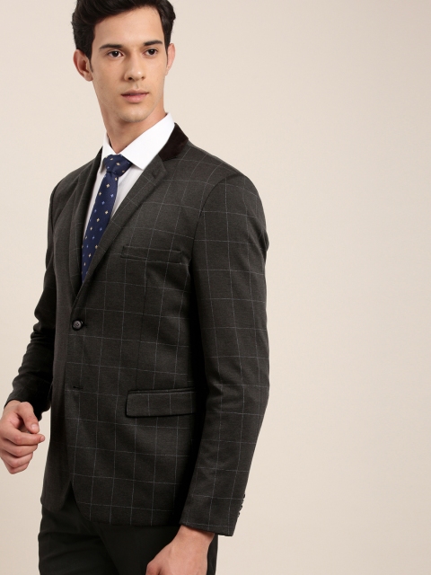

INVICTUS Men Charcoal Grey Checked Slim Fit Single-Breasted Smart Casual Blazer