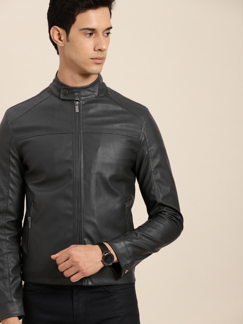 

INVICTUS Men Navy Solid Structured Jacket, Black