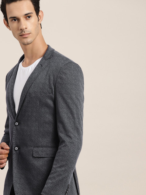 

INVICTUS Men Navy Blue Self-Design Slim Fit Single-Breasted Smart Casual Blazer