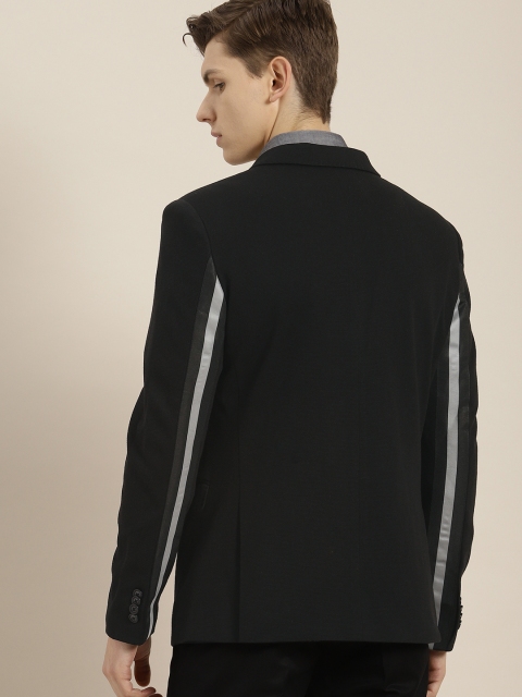 

INVICTUS Men Black Self Design Slim Fit Single Breasted Casual Blazer
