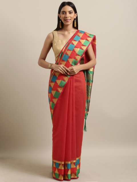

PACHE Red Solid Silk Cotton Saree