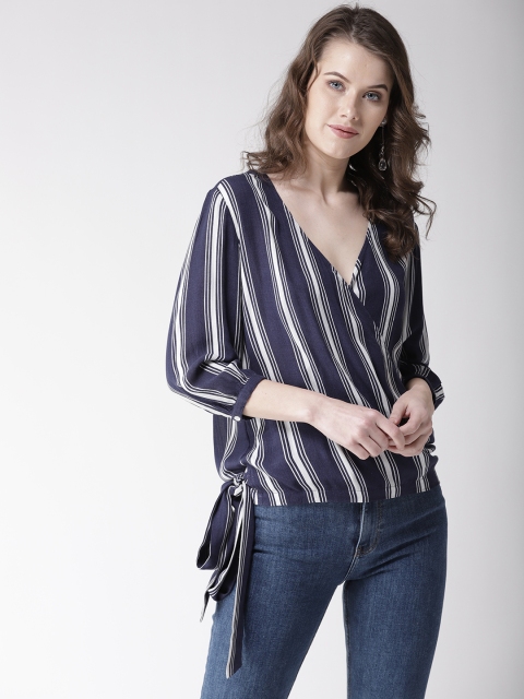 

MIWAY Women Navy Blue & White Striped Wrap Top