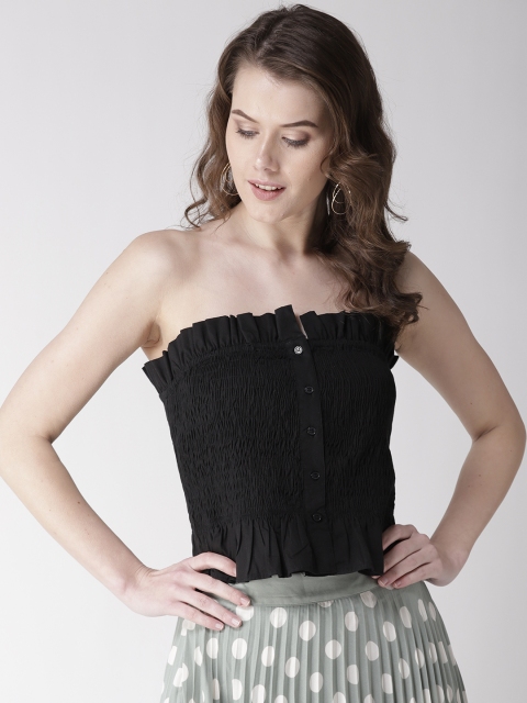 

MIWAY Women Black Solid Tube Top wuth Smocked Detail
