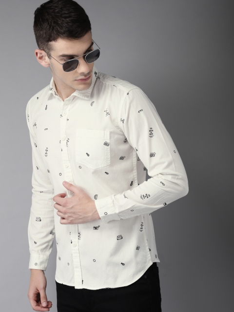 

Moda Rapido Men Off-White & Black Slim Fit Printed Casual Shirt