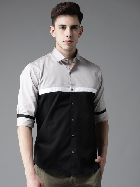 

DENNISON Men Black & Grey Slim Fit Colourblocked Casual Shirt