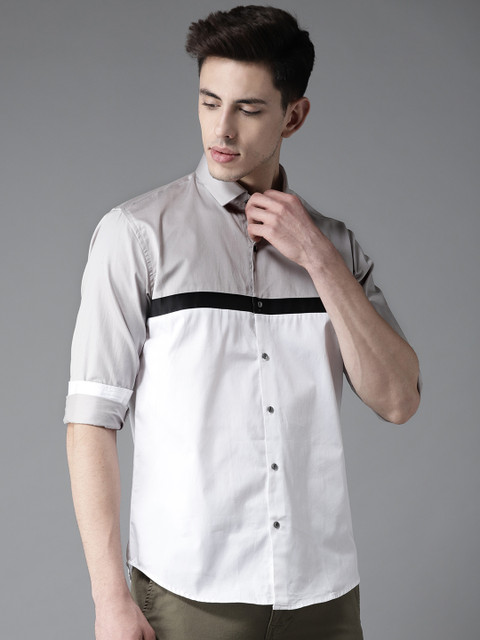 

DENNISON Men White & Grey Slim Fit Colourblocked Casual Shirt