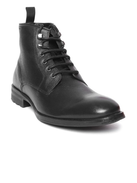 

Red Tape Men Black Solid Leather Mid-Top Flat Boots
