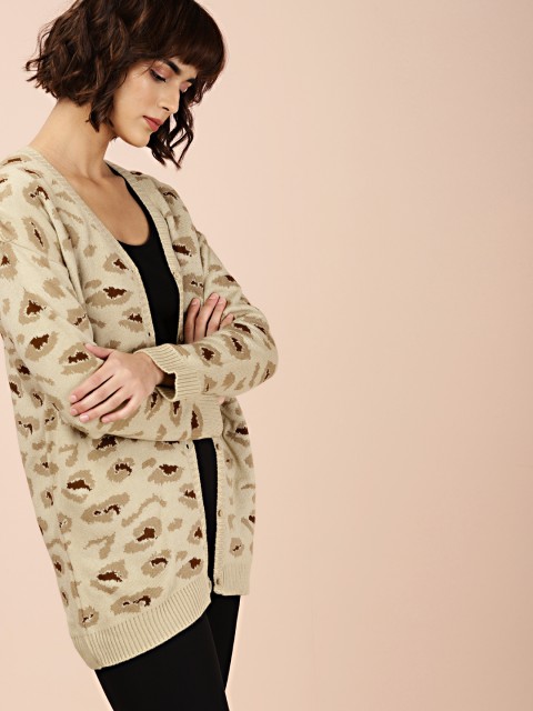 

all about you Women Beige Animal Longline Cardigan