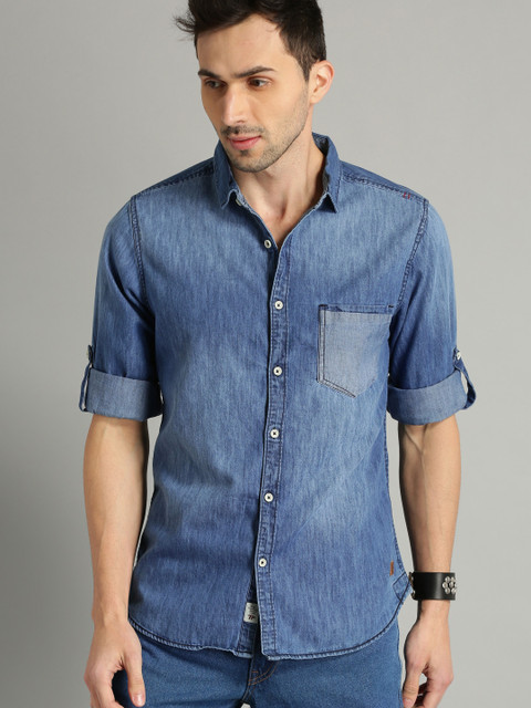 

Roadster Men Blue Stylised Washed Casual Denim Shirt
