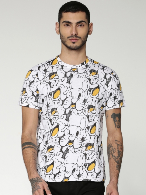 

ONLY & SONS Men White & Grey Printed Round Neck T-shirt