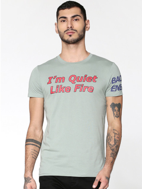 

ONLY & SONS Men Grey Printed Round Neck T-shirt