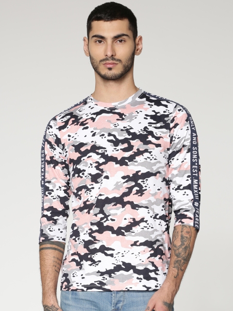 

ONLY & SONS Men Pink & Grey Camouflage Print Round Neck T-shirt