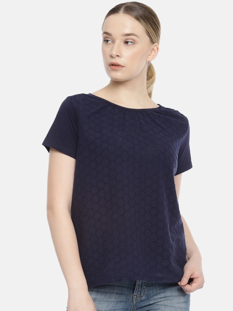 

Van Heusen Woman Navy Blue Self Design Top