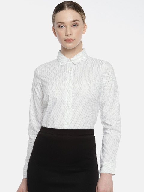 

Van Heusen Woman White Regular Fit Printed Formal Shirt