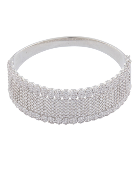 

Shaze Women Silver-Toned Rhodium-Plated Stone-Studded Cuff Bracelet