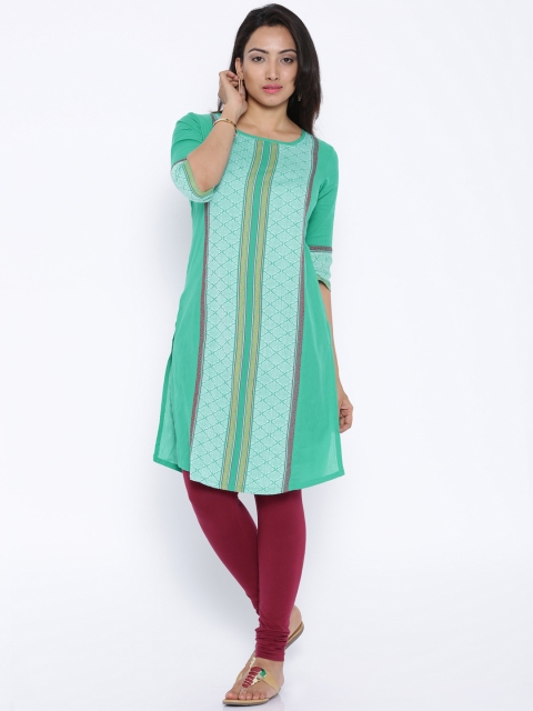 

Aurelia Green Kurta with Woven Design