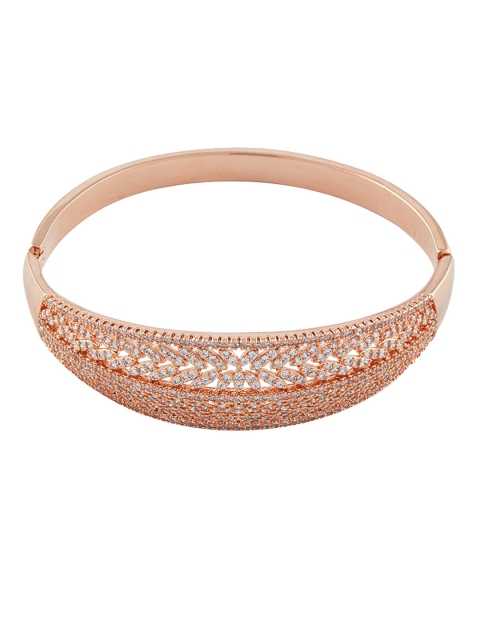 

Shaze Women Rose Gold-Toned Rhodium-Plated Stone-Studded Cuff Bracelet