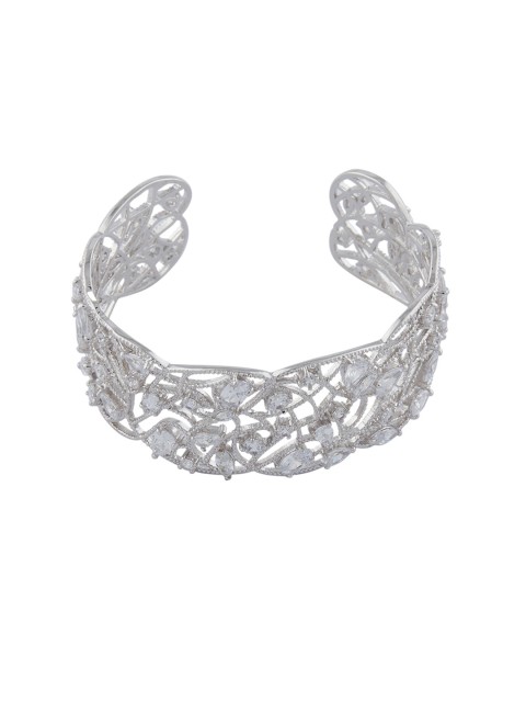 

Shaze Women Silver-Toned Rhodium-Plated Stone-Studded Bracelet