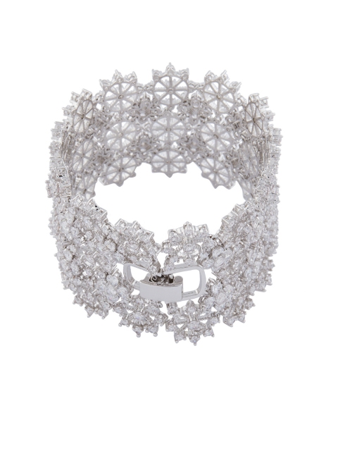 

Shaze Women Silver-Toned Rhodium-Plated Stone-Studded Bangle
