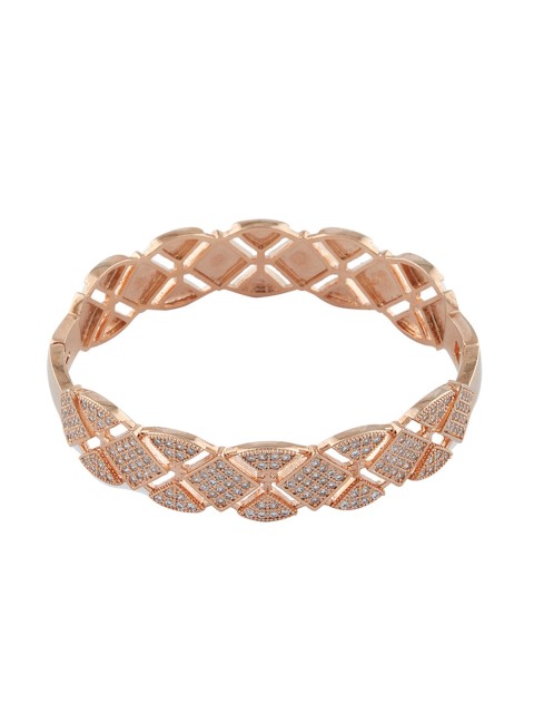

Shaze Women Rose Gold-Toned Rhodium-Plated Stone-Studded Bangle