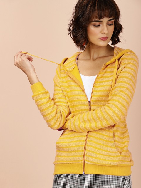 

all about you Women Mustard Yellow Texture Striped Sweater