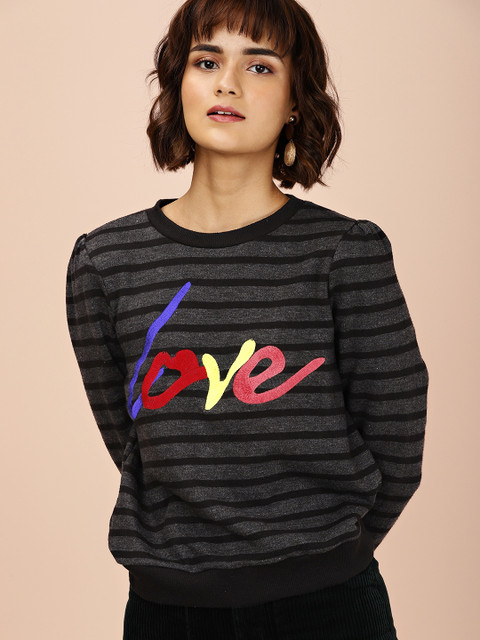 

all about you Women Black & Grey Embroidered Love Sweater