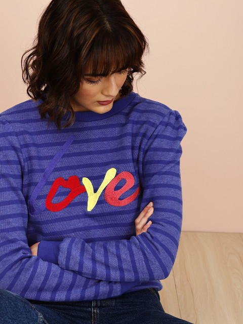

all about you Women Blue Embroidered Love Sweater
