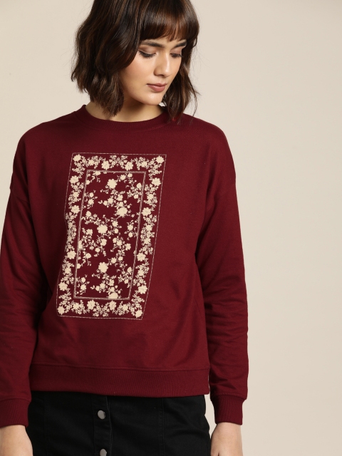 

all about you Women Maroon Printed Sweatshirt