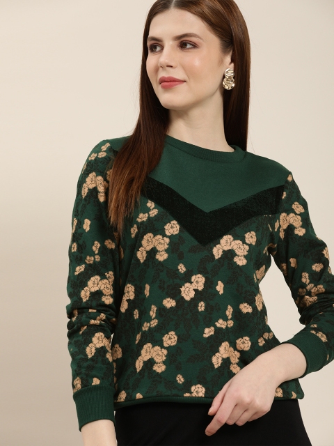 

all about you Women Teal Green Peach-Coloured Printed Sweatshirt