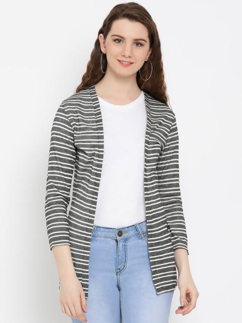 

WISSTLER Grey & White Striped Open Front Shrug
