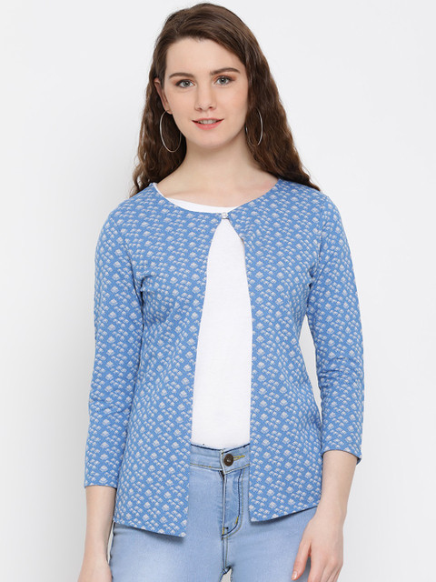 

WISSTLER Blue Self Design Open Front Shrug