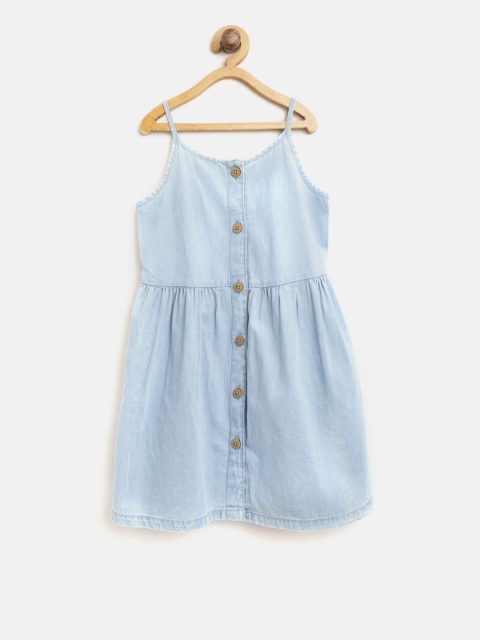 

Marks & Spencer Girls Blue Solid Chambray A-Line Dress