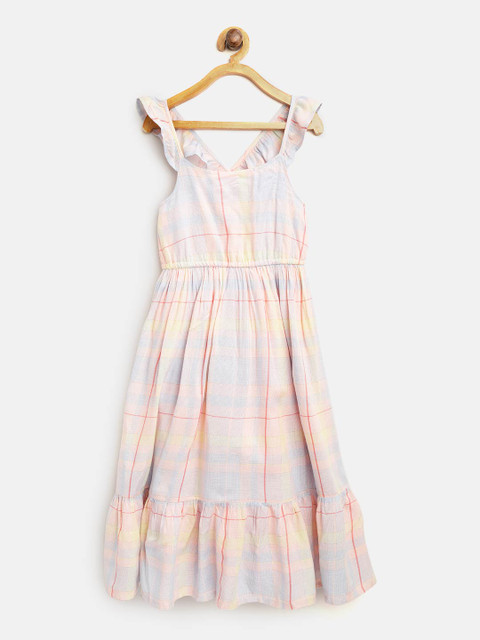 

Marks & Spencer Girls Peach-Coloured & Blue Checked Maxi Dress