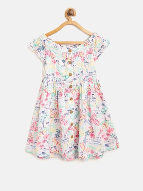 

Marks & Spencer Girls Pink & Green Printed Fit & Flare Dress