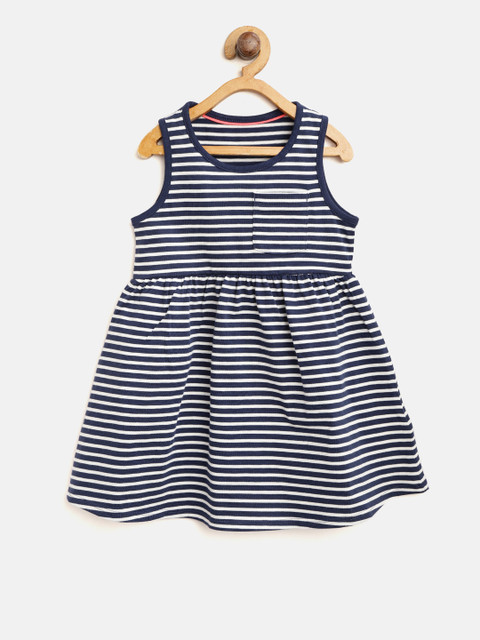 

Marks & Spencer Girls Navy Blue & White Striped Fit & Flare Dress