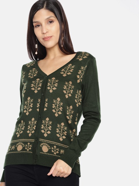 

Anouk Women Olive Green & Beige Self Design Sweater